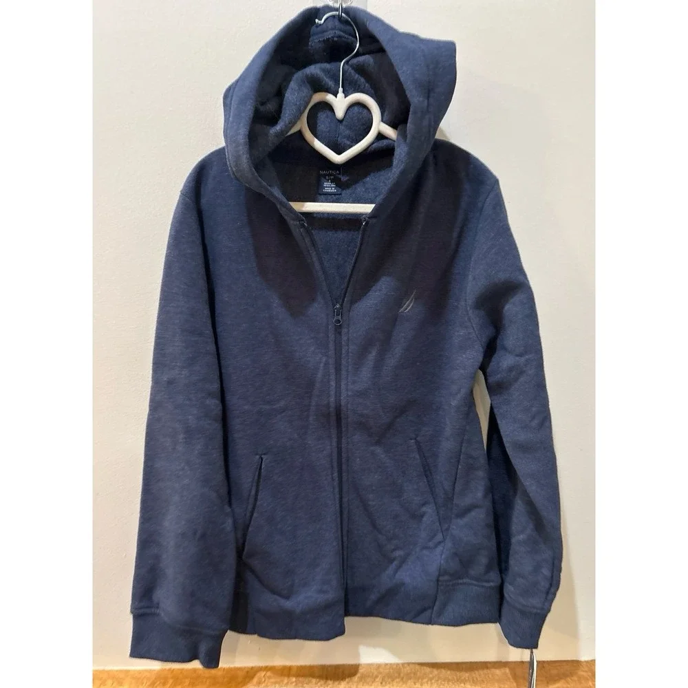 Boys size 8 Nautical navy blue heathered zip up sweatshirt hoodie. NWT.